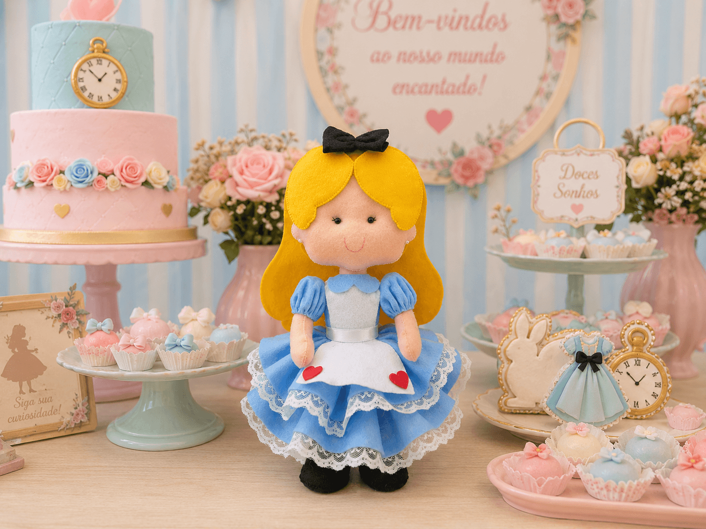 Boneca Alice Pais Das Maravilhas De Feltro